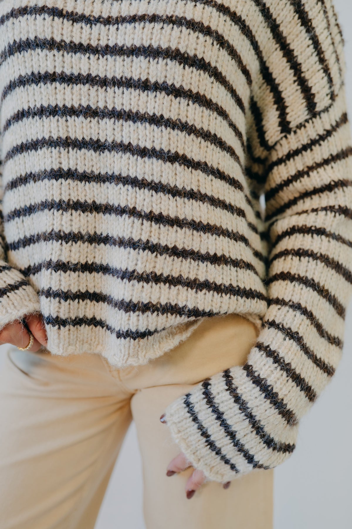 Blu Pepper | Striped Rolled Edge Sweater | Natural