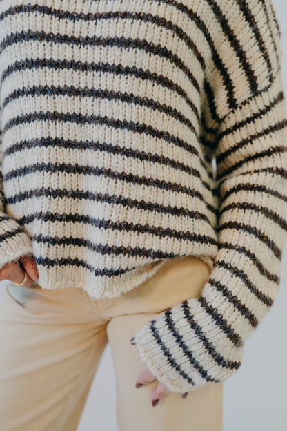 Blu Pepper | Striped Rolled Edge Sweater | Natural