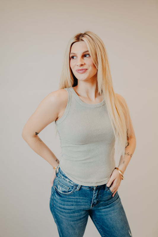 Blu Pepper | Washed Raw Edge Tank Top | Grey