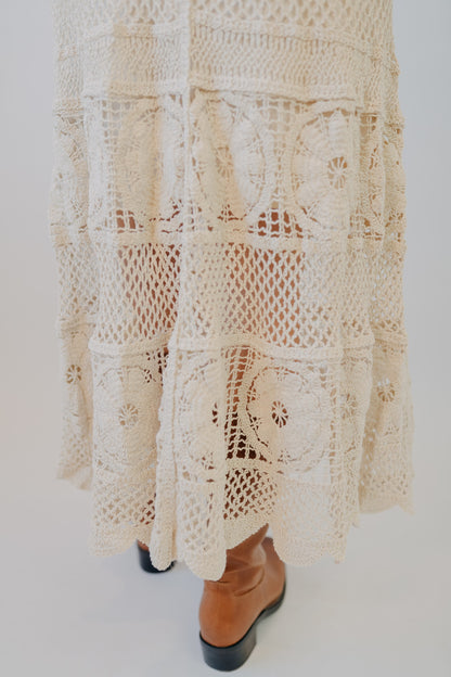 Doe & Rae | Crochet Floral Midi Skirt | Cream