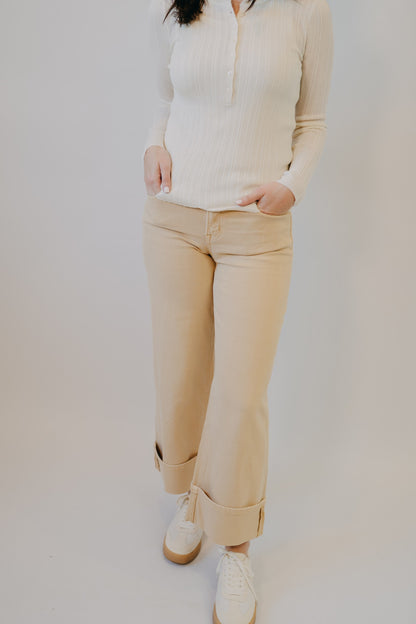 Vervet | Mid Rise Cuff Crop Wide | Sun Beige