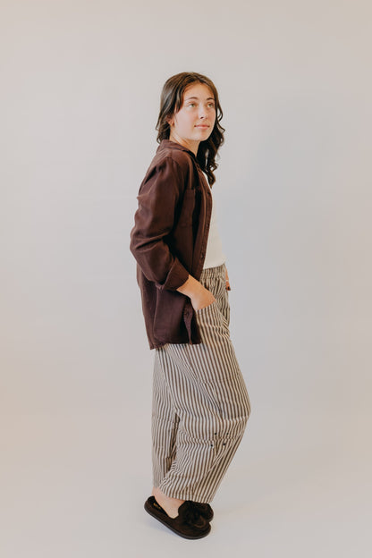 Blu Pepper | Stripe Pocket Wide Leg Pants | Brown