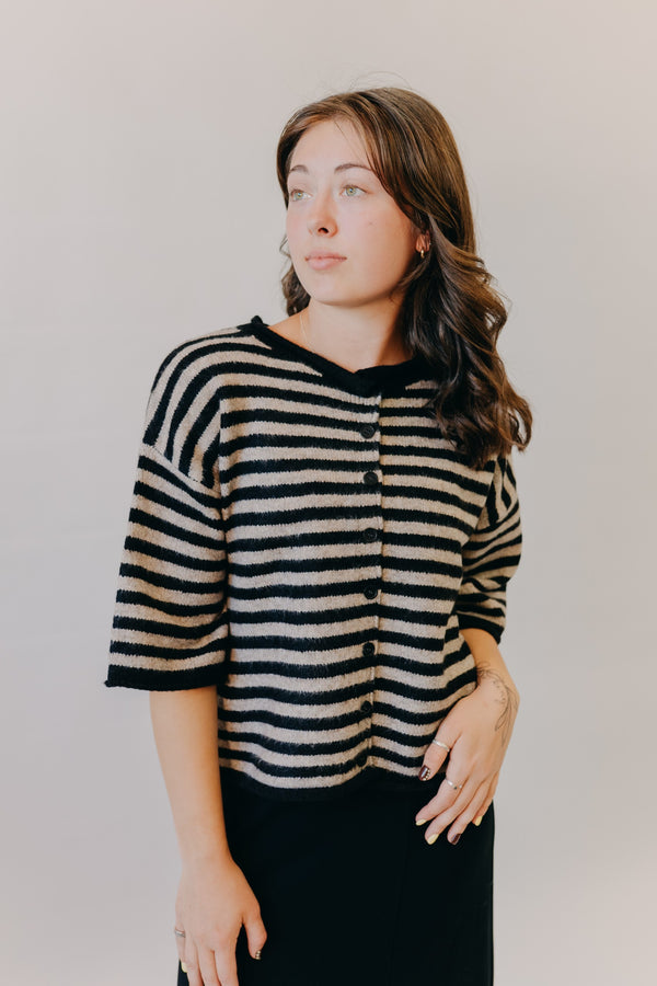 By Together | Kelsey Quarter Sleeve Cardigan | Black Taupe
