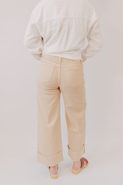 Vervet | Mid Rise Cuffed Crop Wide Leg | Sun Beige