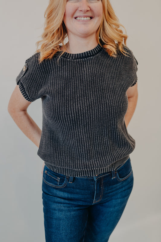 Blu Pepper | Washed Knit Sweater | Charcoal