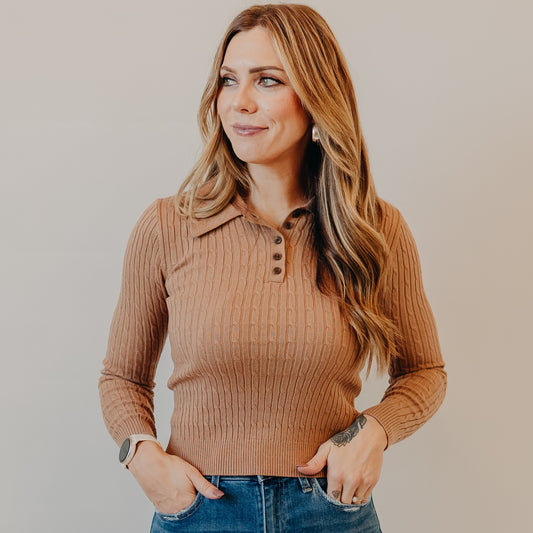 Blu Pepper | Collared Polo Top | Khaki