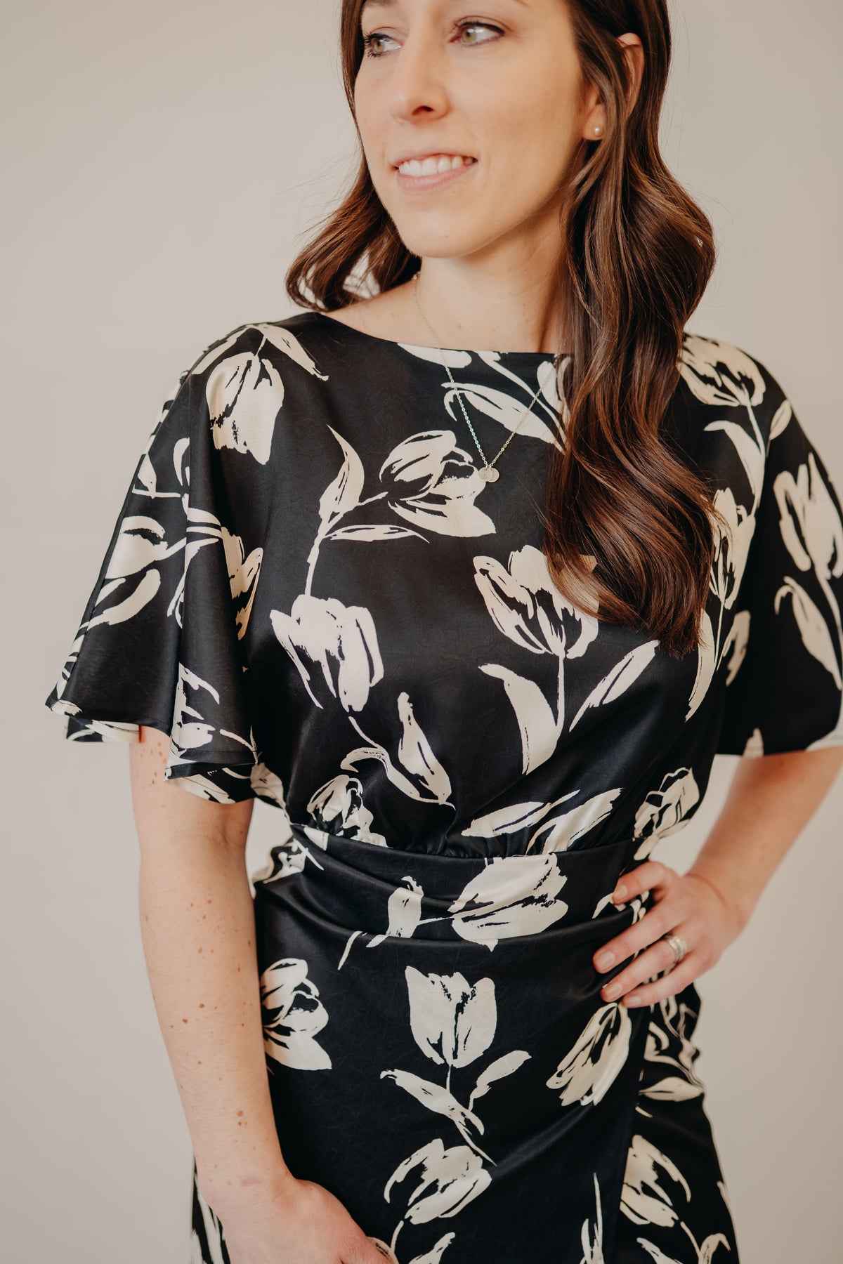 Fun2Fun | Floral Satin Pleated Wrap Dress | Black