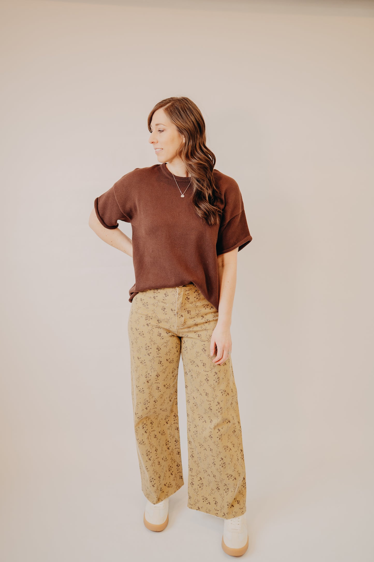 Miou Muse | Floral Print Pants | Straw Brown