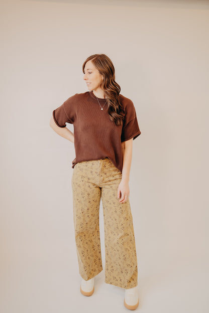 Miou Muse | Floral Print Pants | Straw Brown