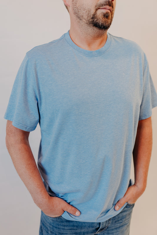 Flag & Anthem | Essential Stretch Crew Tee | Lt Blue Heather
