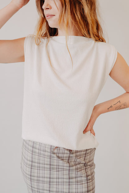 Fun2Fun | Textured Boatneck Knit Top | White