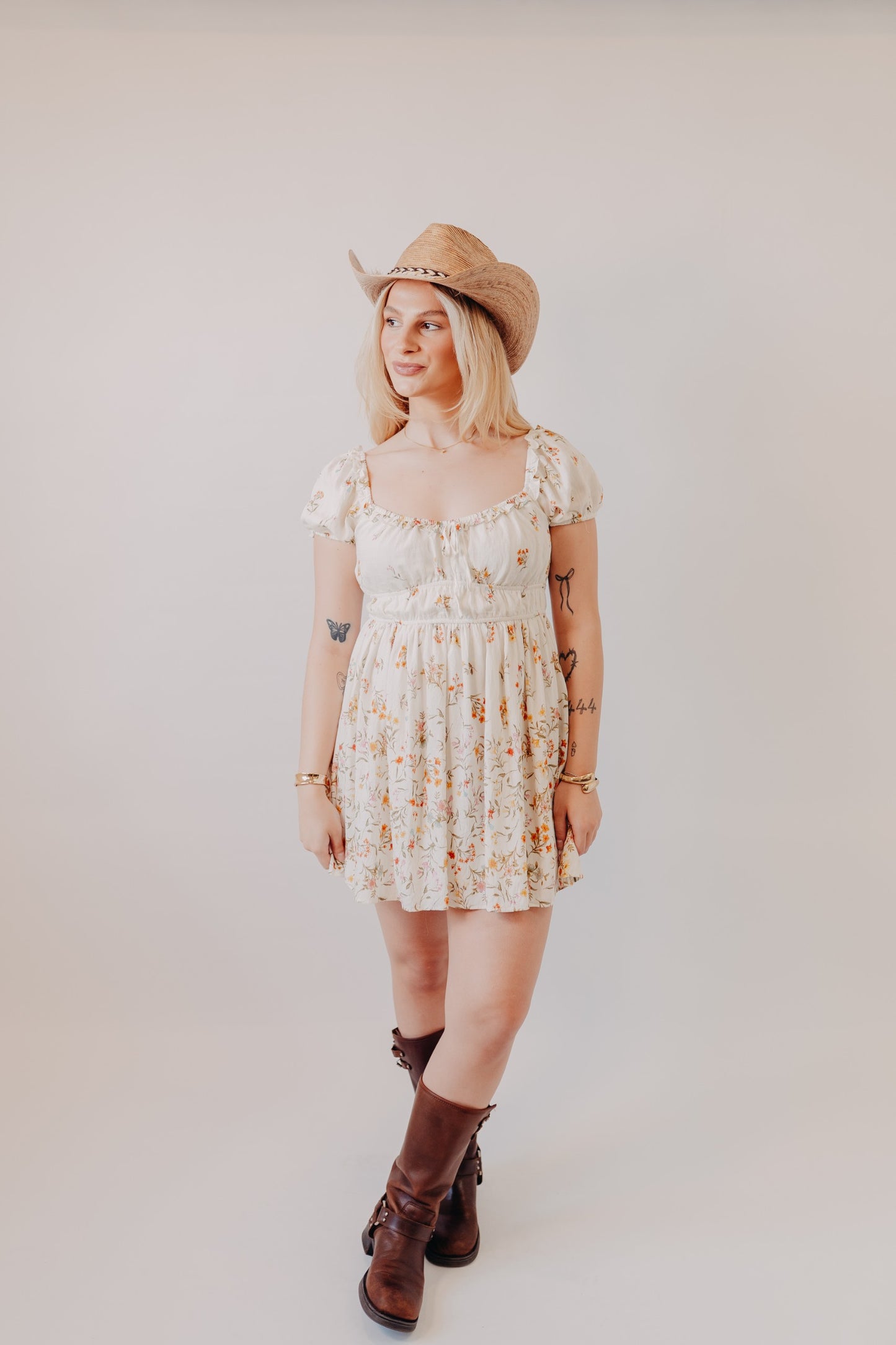 Blu Pepper | Floral Front Tie Midi Dress | Ivory Multi