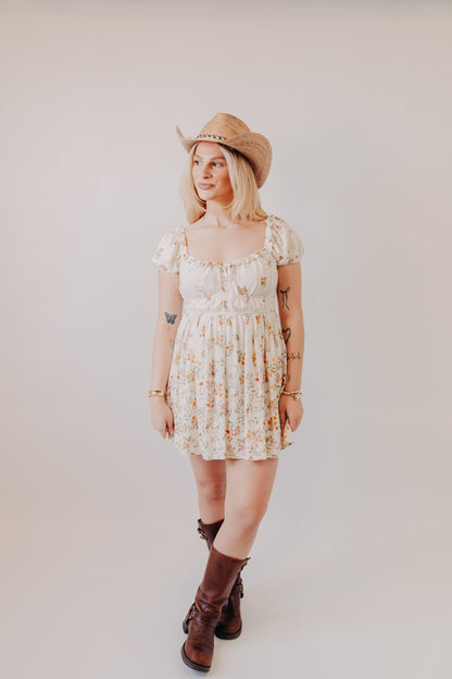 Blu Pepper | Floral Front Tie Midi Dress | Ivory Multi