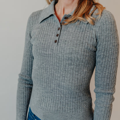 Blu Pepper | Collared Polo Top | Heather Grey