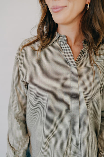 Z Supply | On Duty Gingham Button Up Top | Dark Chocolate