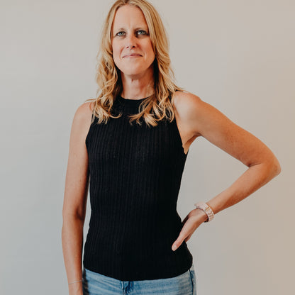 Blu Pepper | Sleeveless Sweater Top | Black