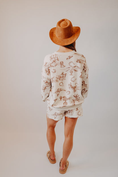 Blu Pepper | Western Print Knit Shorts | Cream Multi