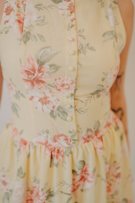 Blu Pepper | Floral Boatneck Button Down Midi Dress