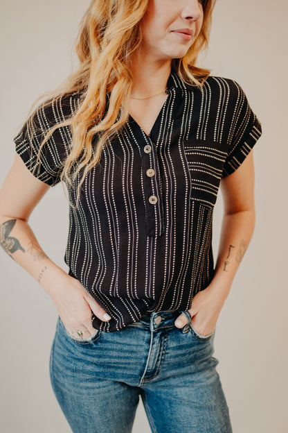 Blu Pepper | Striped Collared Top | Black