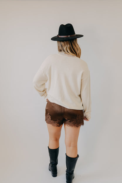 By Together | Maisy Lace Woven Shorts | Chocolate