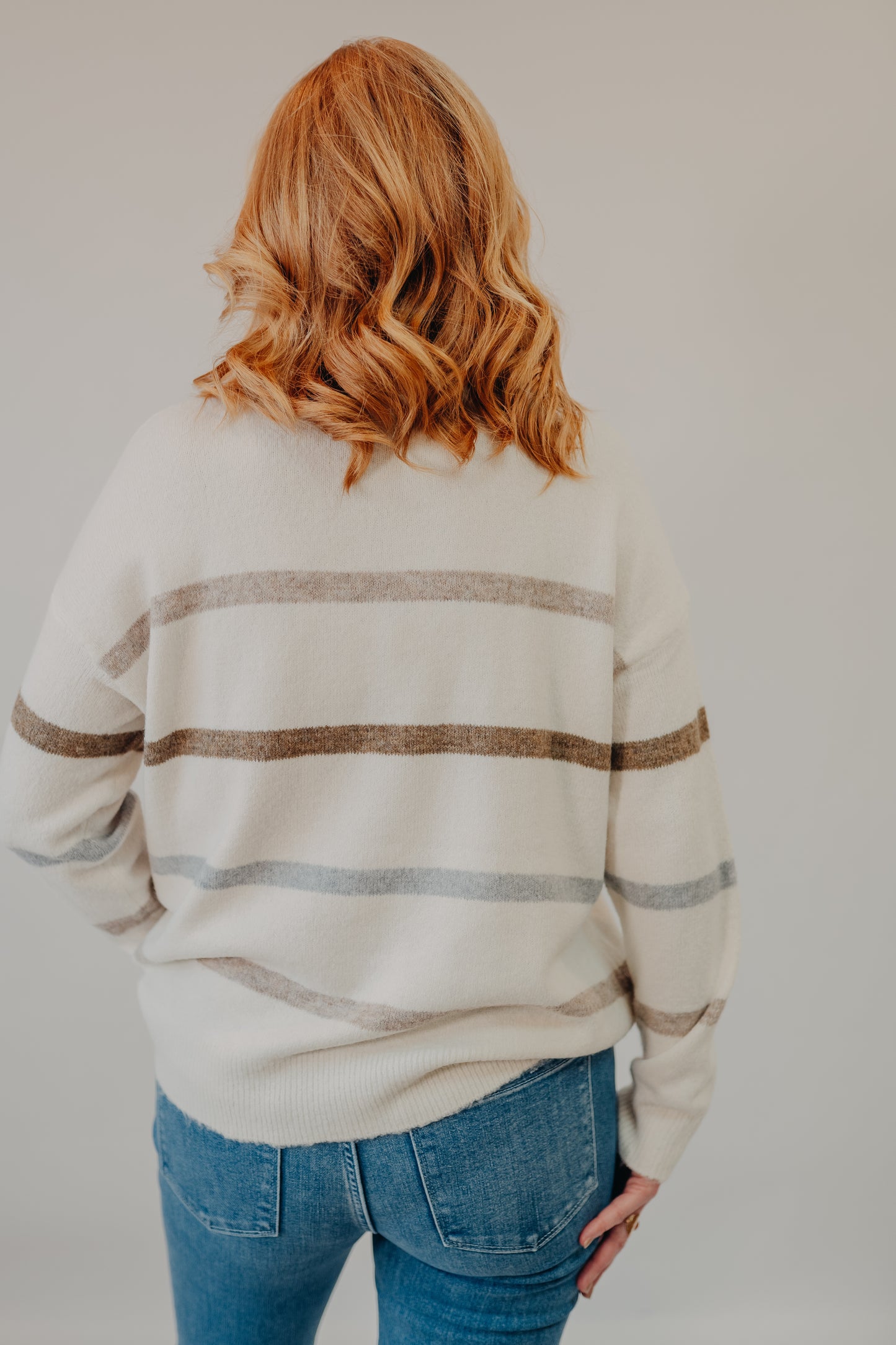 Staccato | Beaded Striped Pullover Sweater | Ivory