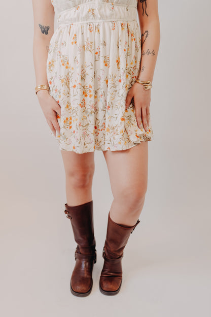 Blu Pepper | Floral Front Tie Midi Dress | Ivory Multi