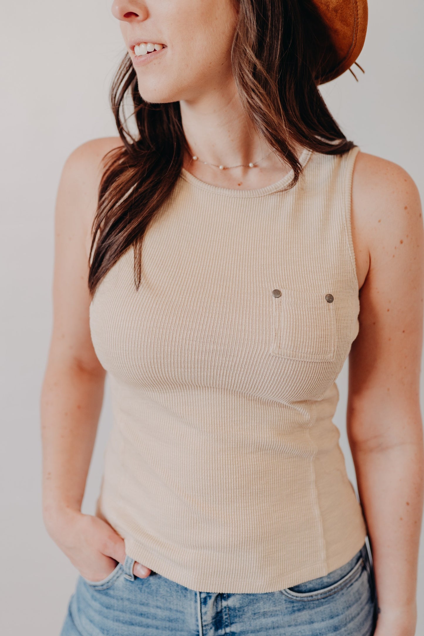 Doe & Rae | Striped Knit Puff Sleeve Top | Lt Tan