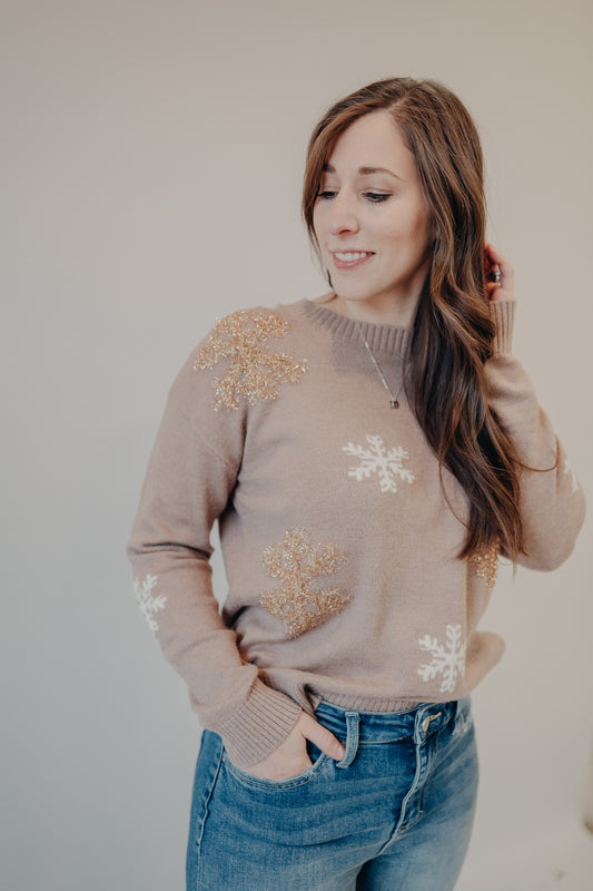 Staccato | Winter Snowflake Holiday Pullover | Mocha