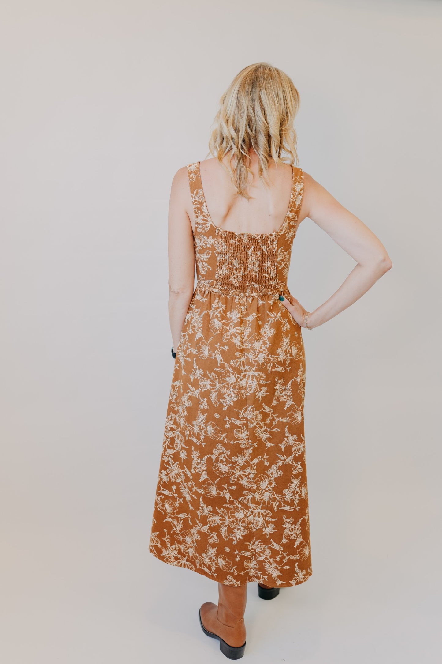 Blu Pepper | Floral Toile Midi Dress | Caramel