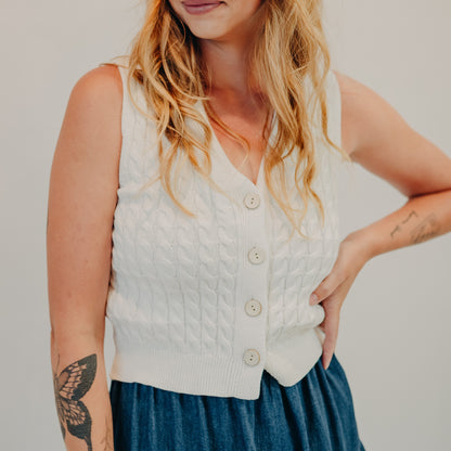 Blu Pepper | Button Down Sweater Vest | White