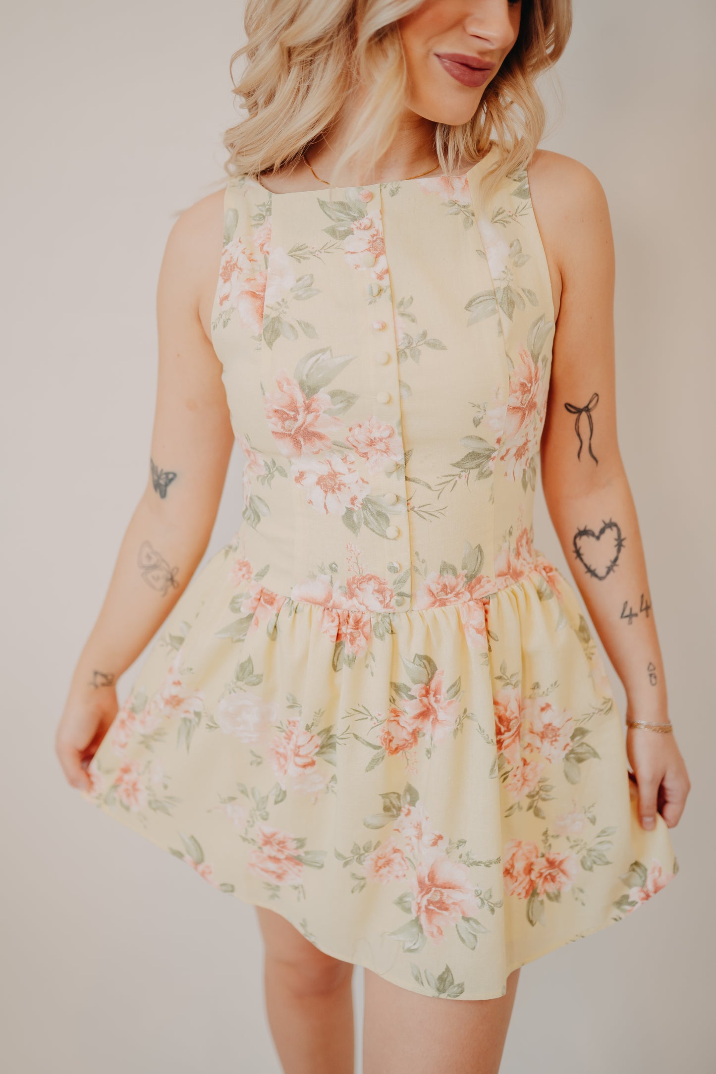 Blu Pepper | Floral Boatneck Button Down Midi Dress