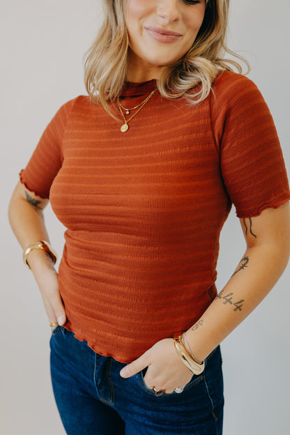 Wishlist | Ribbed Lettuce Edge Top | Rust