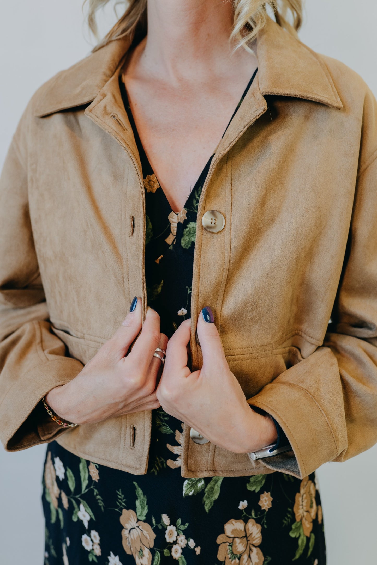 Blu Pepper | Suede Collared Crop Jacket | Camel