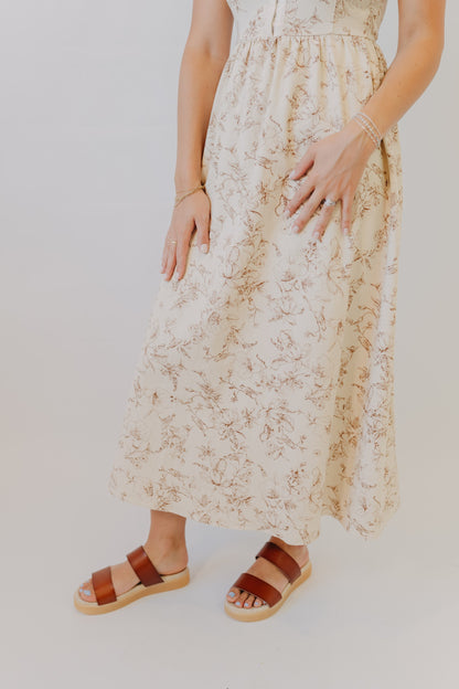 Blu Pepper | Floral Toile Midi Dress | Oatmeal