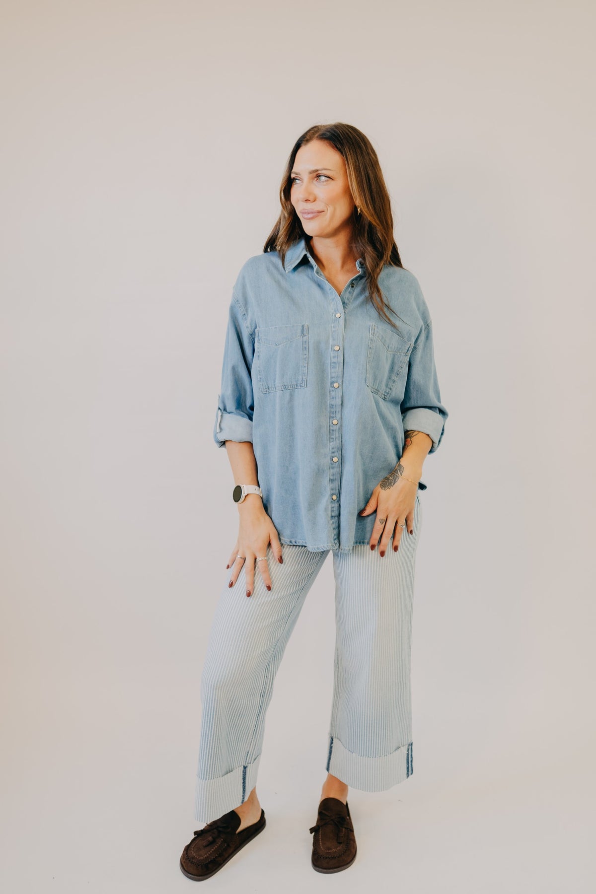 Blu Pepper | Collared Western Denim Top | Denim