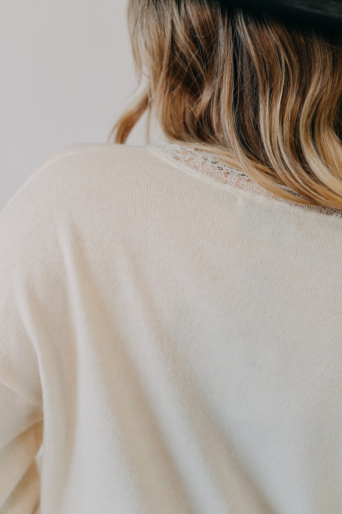Miou Muse | Long Sleeve Lace Contrast Knit Top | Cream