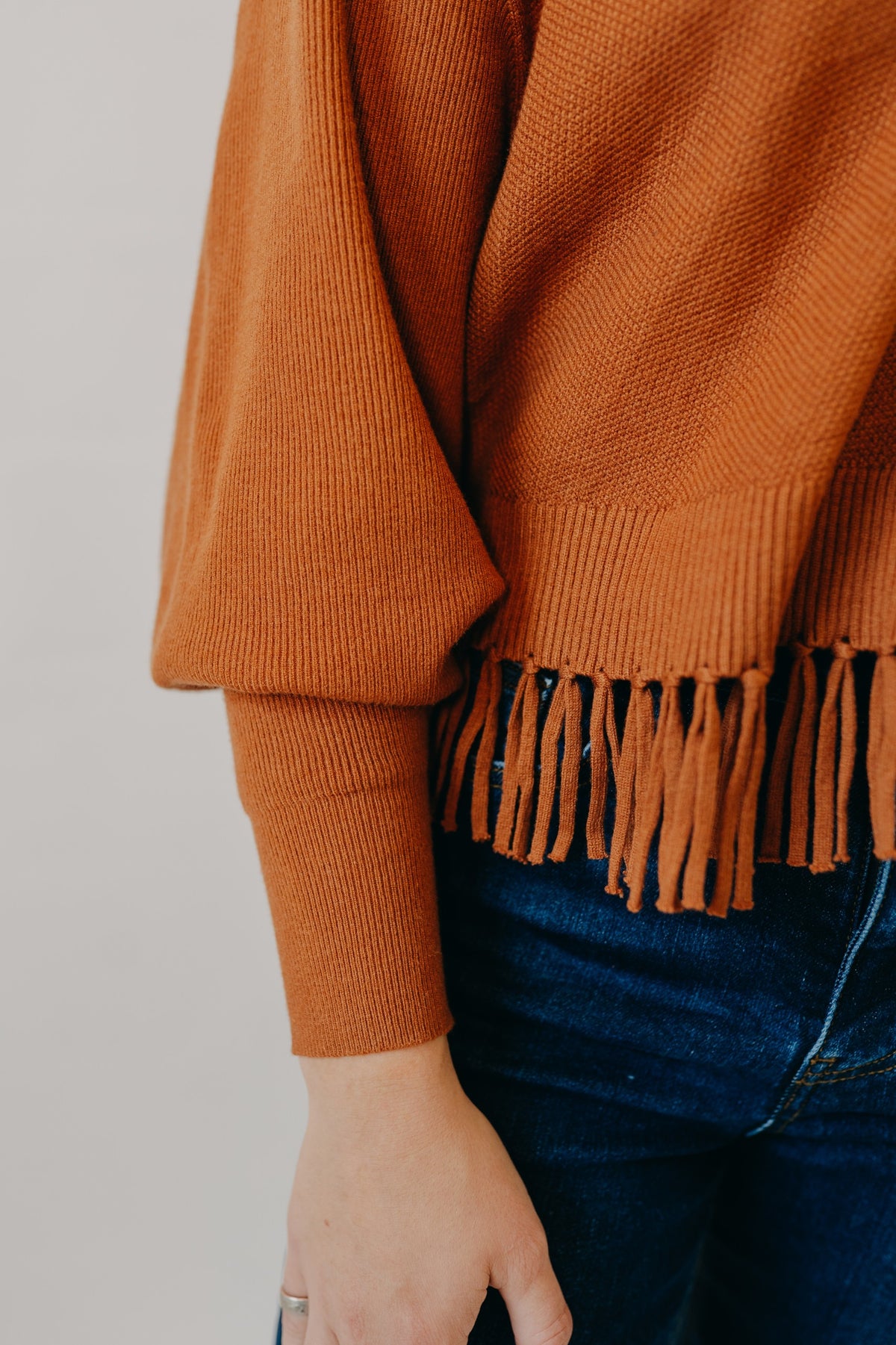 Staccato | Fringe Hem Button Down Cardigan | Dark Camel