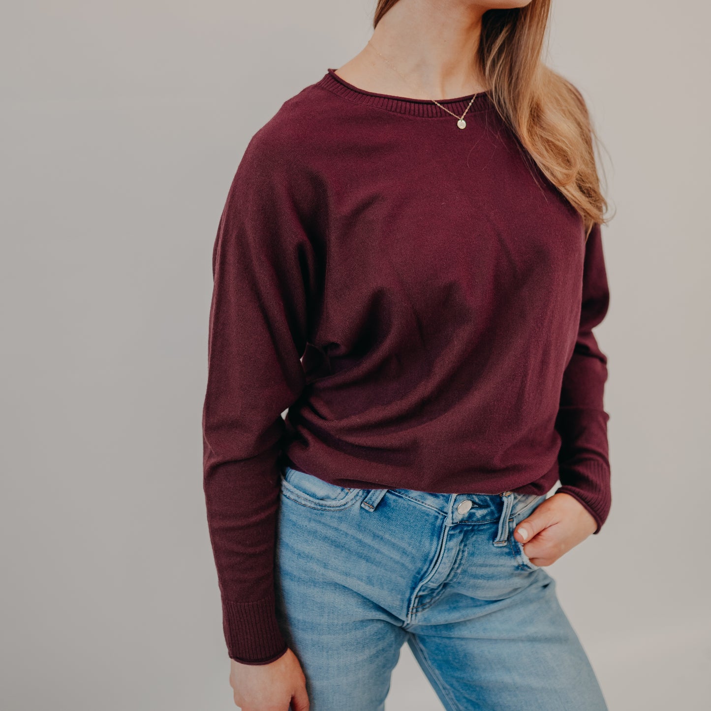 Staccato | Wide Neck Dolman Pullover | Dark Plum