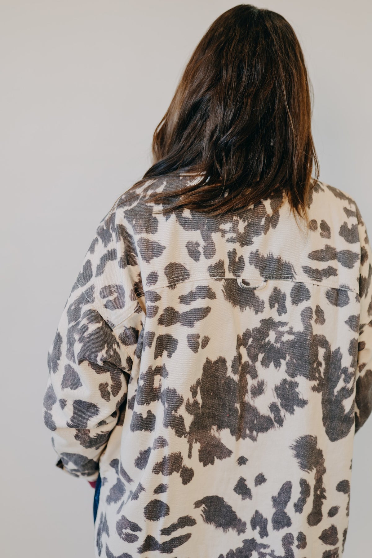 By Together | Rogue Cow Print Denim Jacket | Cream Chocolate