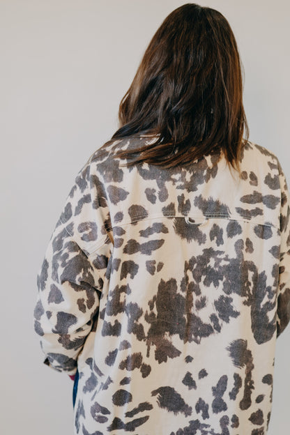 By Together | Rogue Cow Print Denim Jacket | Cream Chocolate
