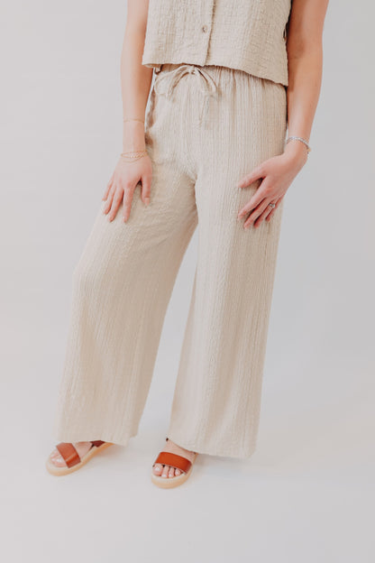 Miou Muse | Crinkled Fabric Pants | Tan