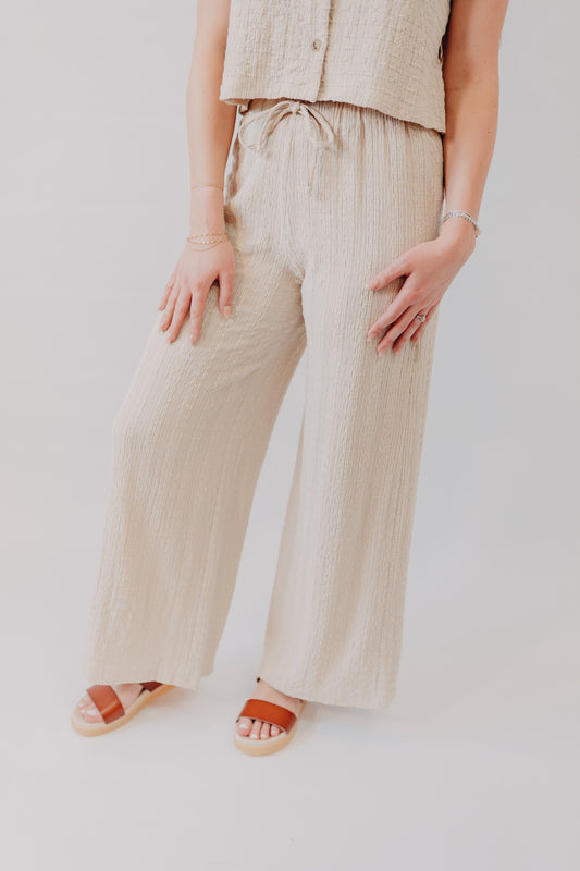 Miou Muse | Crinkled Fabric Pants | Tan