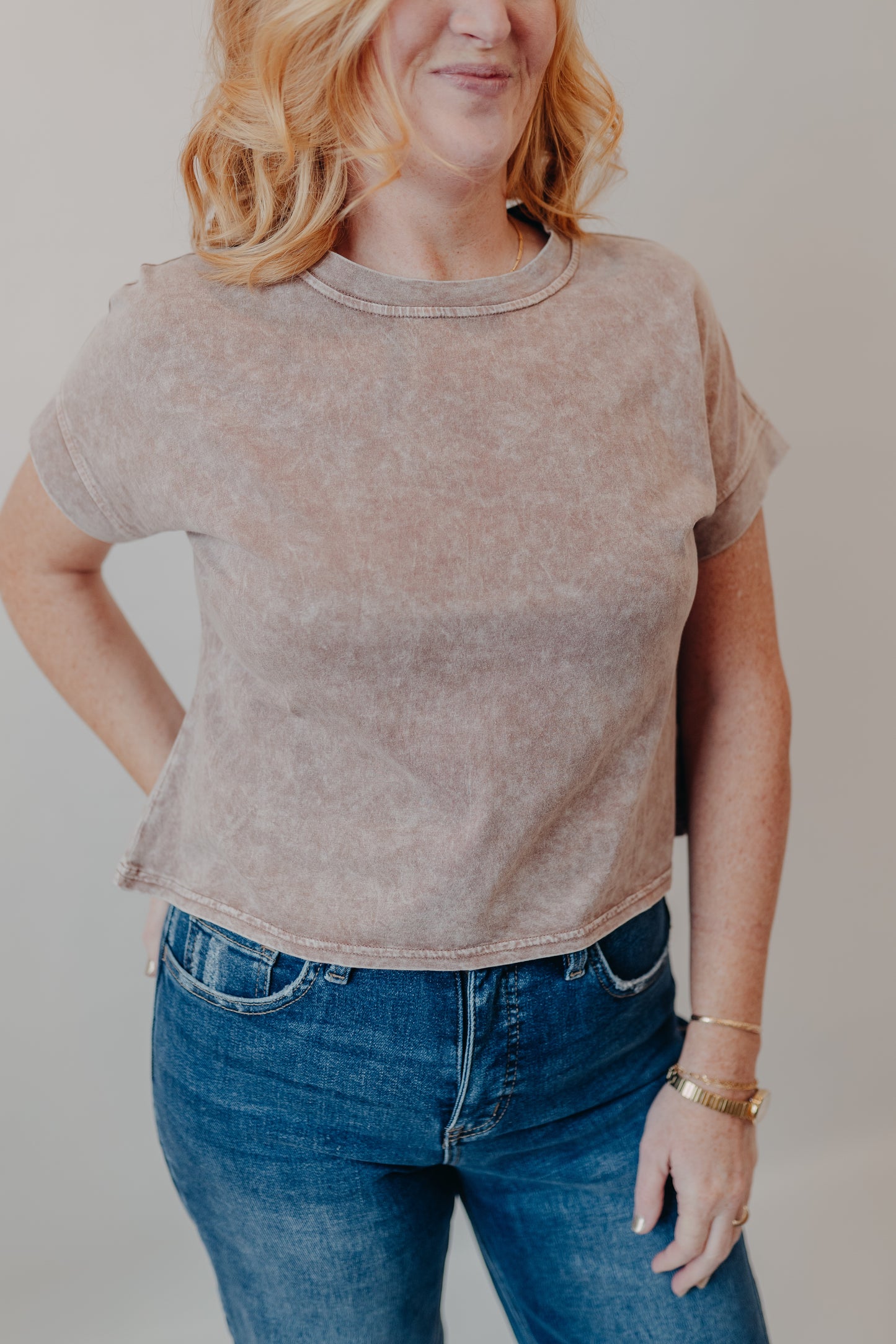 Blu Pepper | Washed Extended Shoulder Top | Cocoa