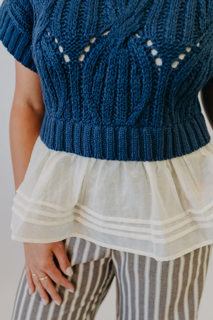 By Together | Cali Crochet Twofer Sweater | Navy Cream
