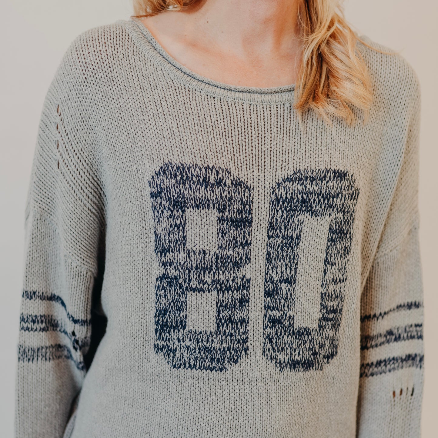 Blu Pepper | Distressed Varsity Top | Grey