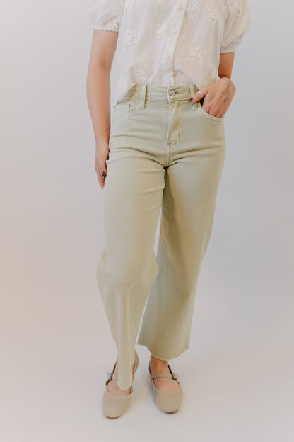 Vervet | High Rise Crop Wide Leg | Olive