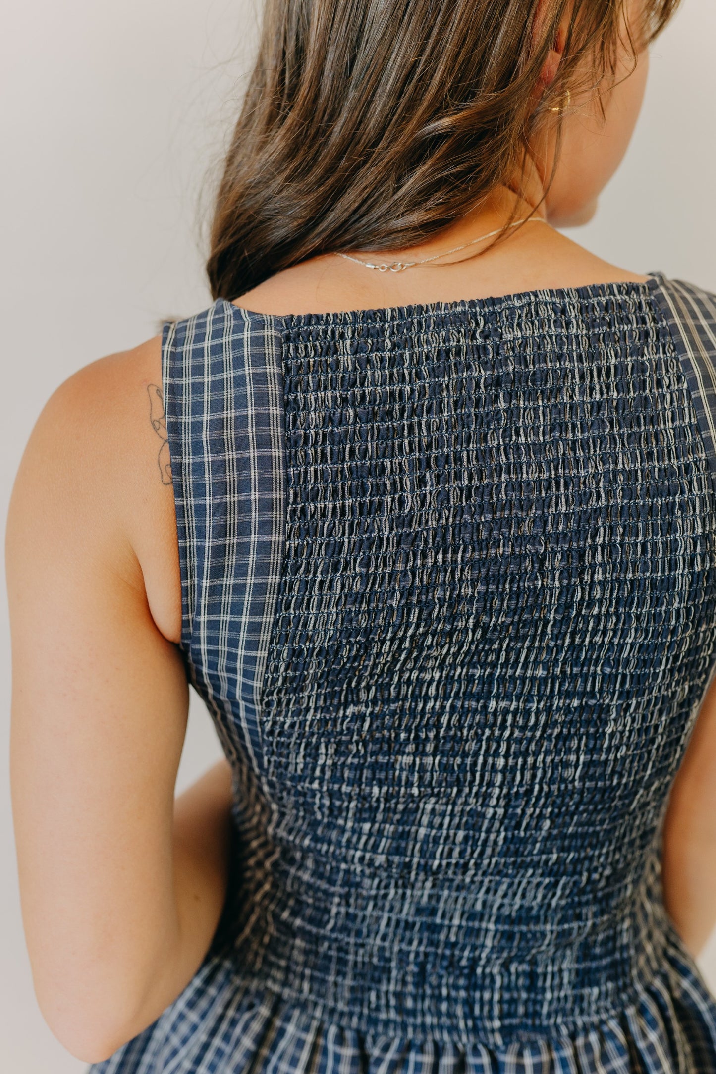 Blu Pepper | Plaid Boat Neck Mini Dress | Navy Multi