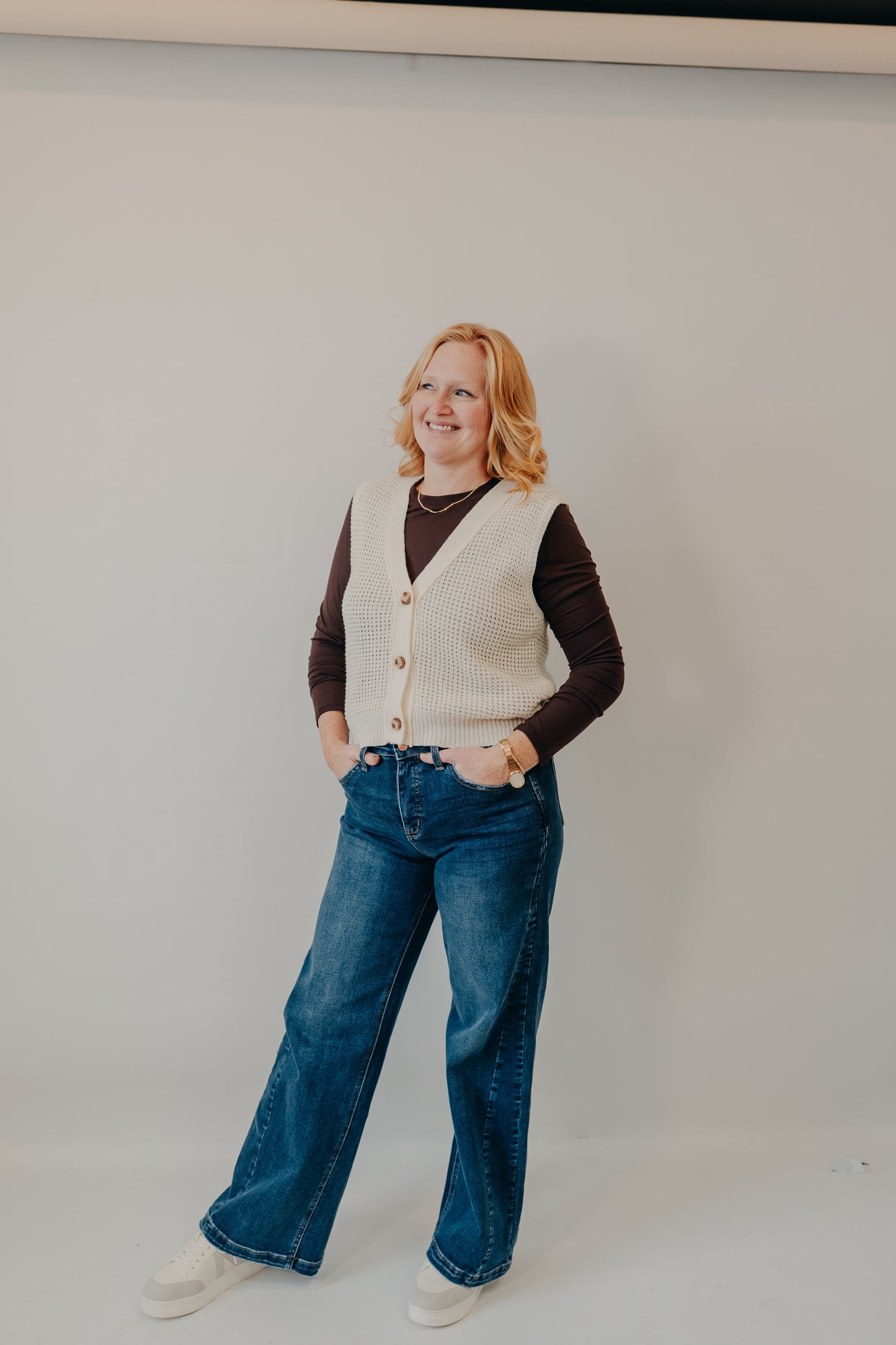 Be Cool | Waffle Knit Button Sweater | Cream