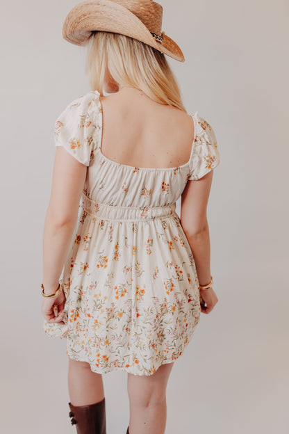 Blu Pepper | Floral Front Tie Midi Dress | Ivory Multi