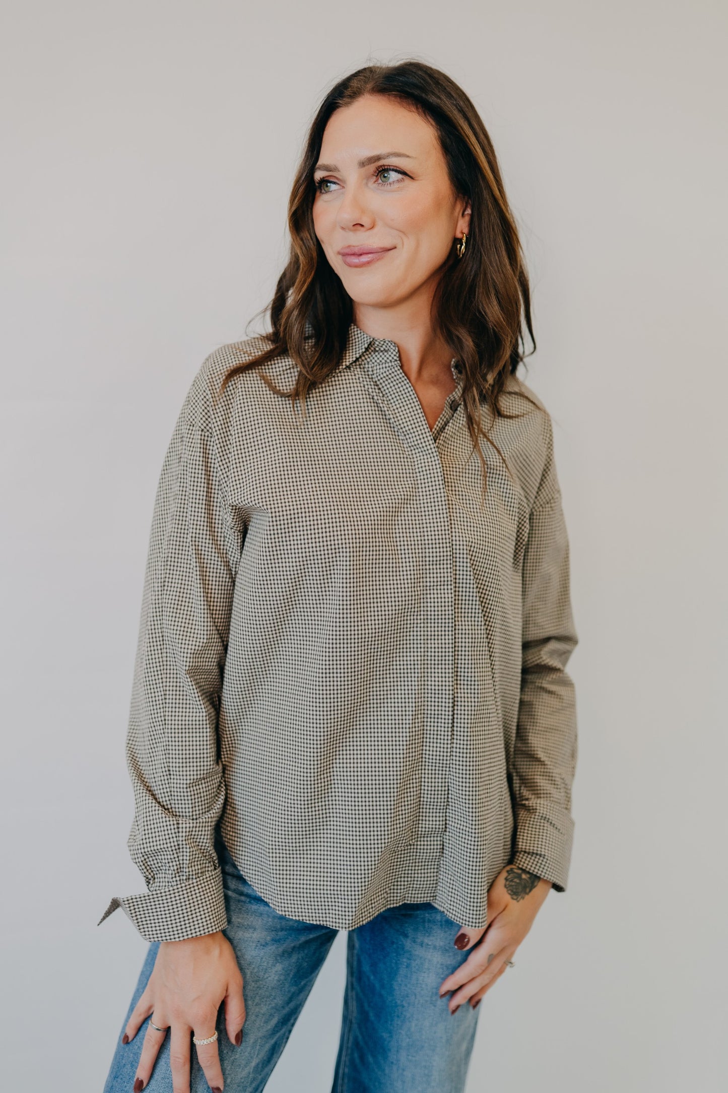 Z Supply | On Duty Gingham Button Up Top | Dark Chocolate